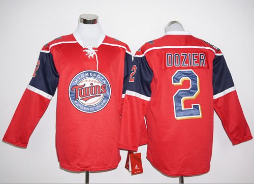 Twins #2 Brian Dozier Red Long Sleeve Stitched MLB Jersey - Click Image to Close